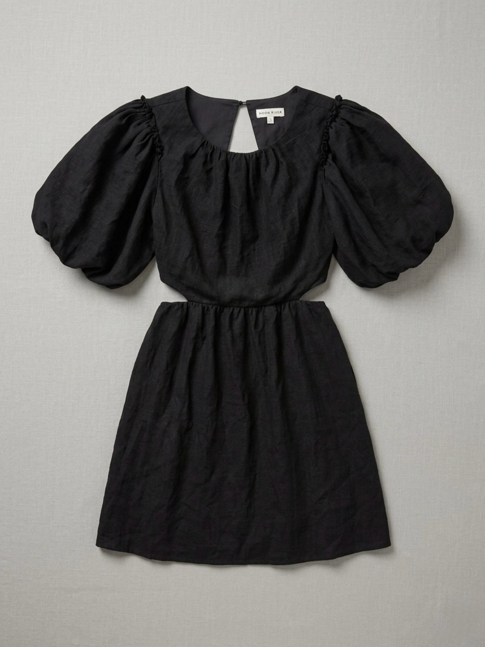 Moon River Black Mini Dress with Puff Sleeves